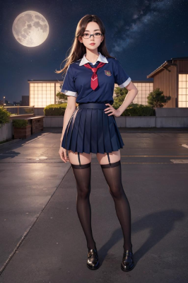 夜空の下の美脚女子高生