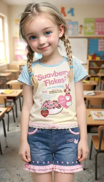 バイカラープリントTシャツとデニム ハーフパンツのコーデ