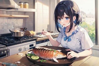 魚の塩焼きと惣菜調理