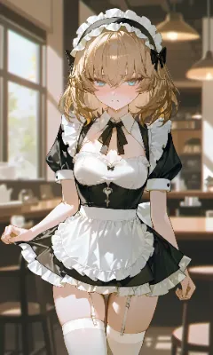 金髪セミショートウェーブ　メイド