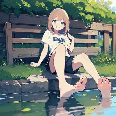 はだしで水遊び