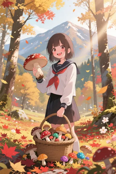 秋の森で出会った魔法のキノコ