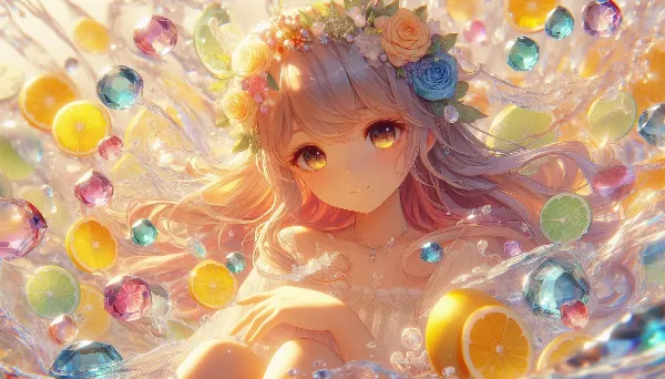 果実の海に浮かぶ花の少女