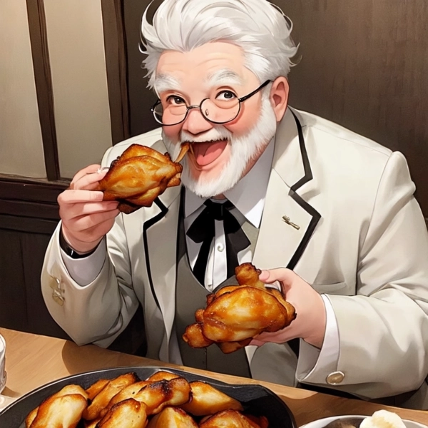 揚げた鶏肉が好きなおじいさん