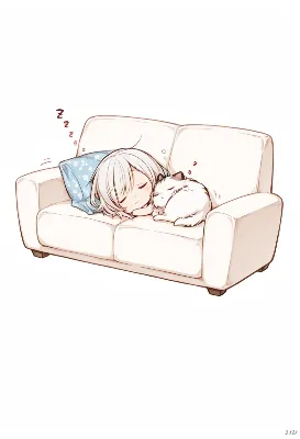 白猫と寄り添う午後の甘い眠り
