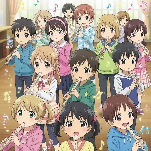 リコーダーを吹く子供たち