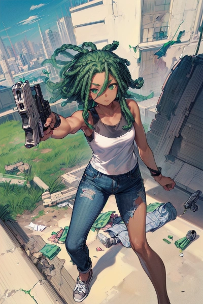 腐敗したスラム街の少女(1枚目)+失敗イラスト(2枚目)