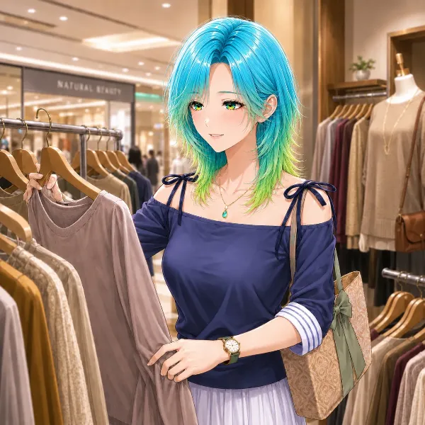 服を選ぶ青髪の少女