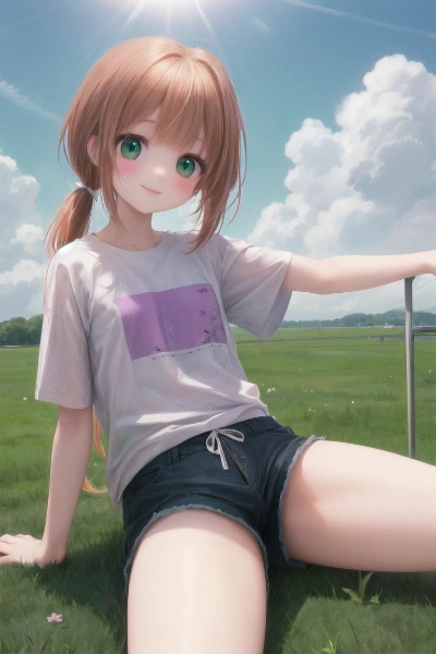 芝生に座るあいちゃん