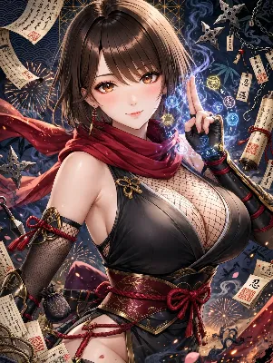 神秘の光を放つ女忍者