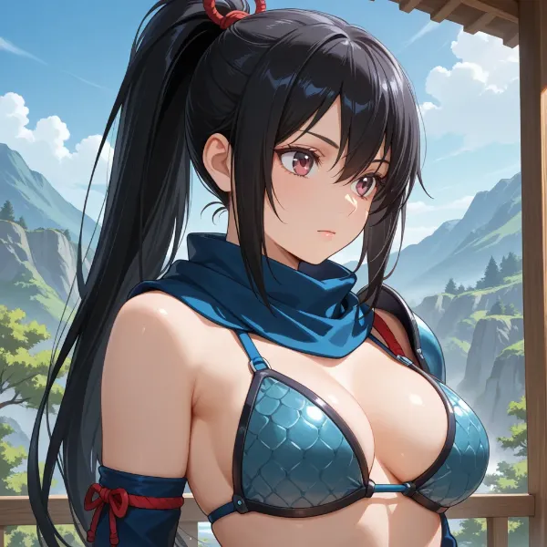 山並みを背に立つ青き戦乙女