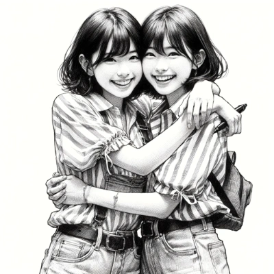 A sketch of two young Japanese sisters