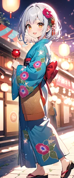 浴衣少女の提灯夜祭り