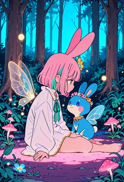 森の妖精と青いウサギの秘密の出会い