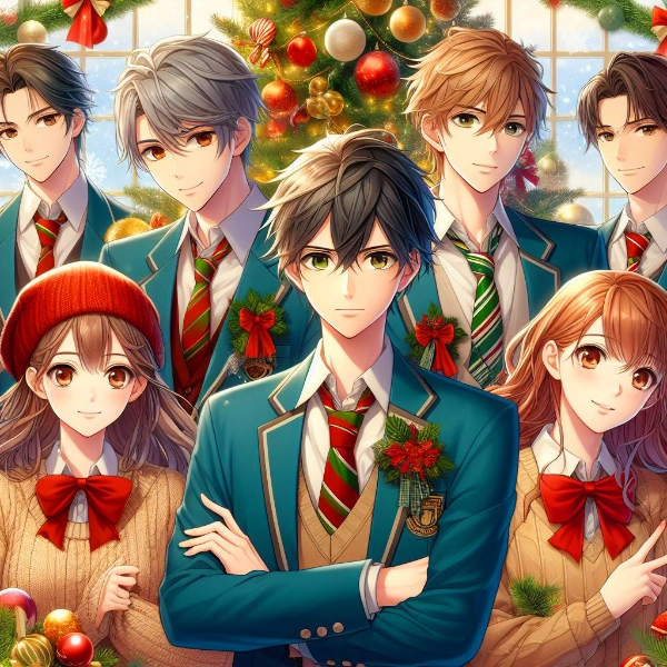 オーナメントとクリスマスパーティをしている高校生達★（３枚）