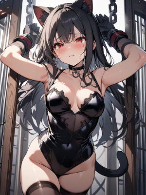 監禁されて涙を流す猫耳娘