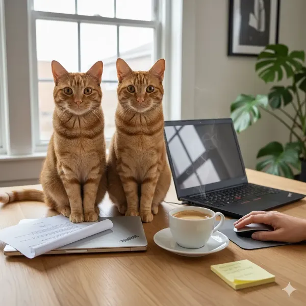 二匹の猫プログラマーのオフィス冒険