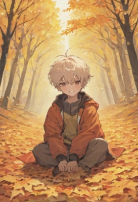 紅葉と少年