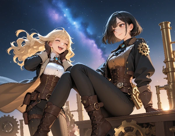 黒髪＆ブロンド・蒸気宇宙船の旅