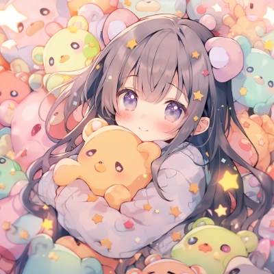 たくさんのぬいぐるみの中の女の子