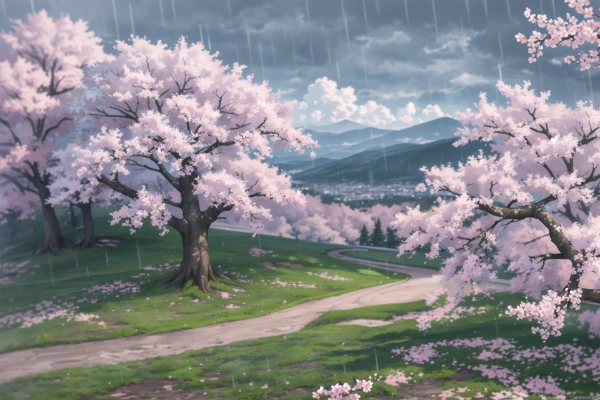 TRPG用背景素材　雨の桜山
