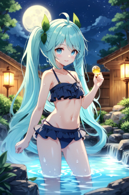 満月の夜の温泉