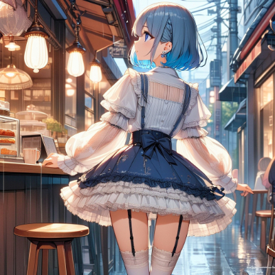 雨の中の青髪さん