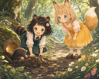 【コン子とポン子】 モグラさんのトンネル