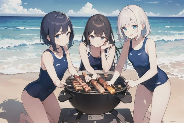 臨海学校でバーベキュー大会③　(毎月29日はスク水の日)