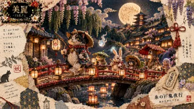 月下の百鬼夜行 ～灯りの橋を渡る～