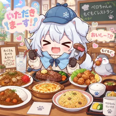 ペロちゃん→ステーキなどを食べる。文鳥→唐揚げを食べる