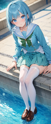 プールサイドの青髪さん