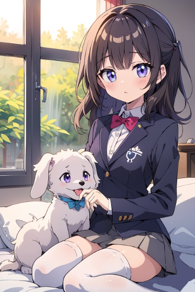 愛犬と戯れる美少女