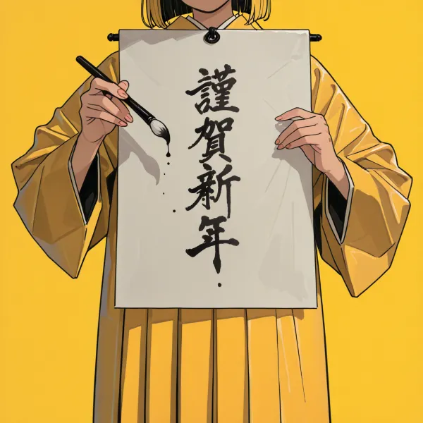 黄色い少女の書き初め