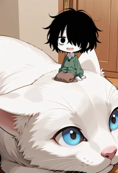 巨大白猫の背中でのんびり冒険