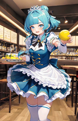 青髪ニーソックスのウエイトレスさん