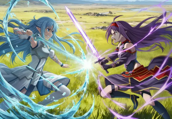 ゾーンが入ったアスナとユウキが草原で決闘！