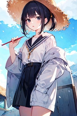 なんか大人っぽい麦わら帽子の少女