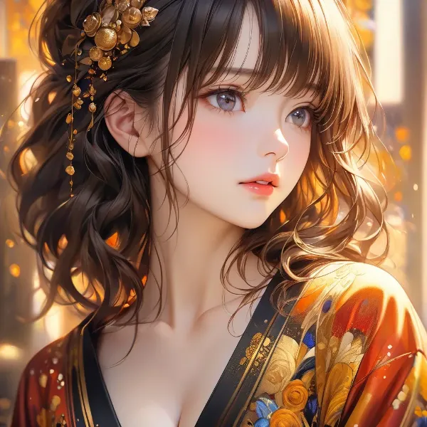 黄金の秋に輝く美女