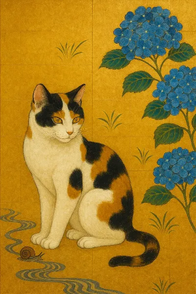 紫陽花の庭で出会った三毛猫の冒険