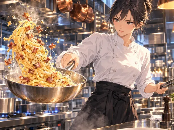パスタを舞わせる、情熱の厨房