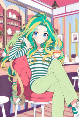お洒落なカフェ寛ぐ女の子