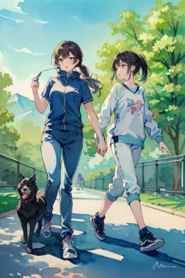 犬を連れて歩く