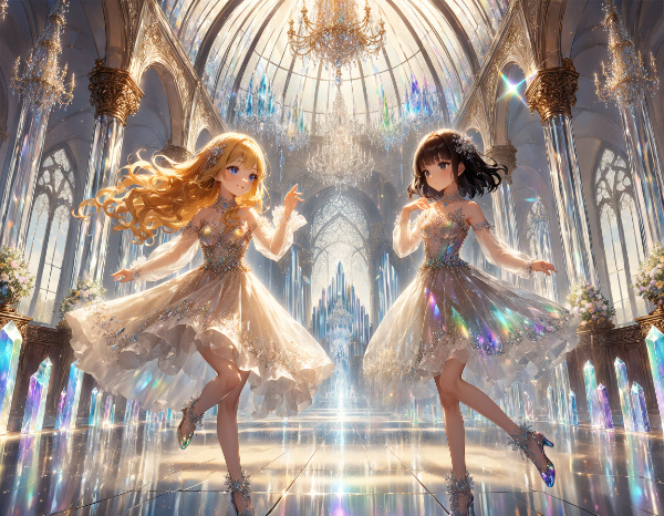 黒髪＆ブロンド・ガラスの宮殿でダンス