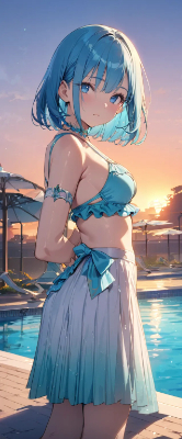 夕陽とプール