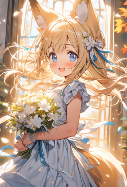 きつねと白い花