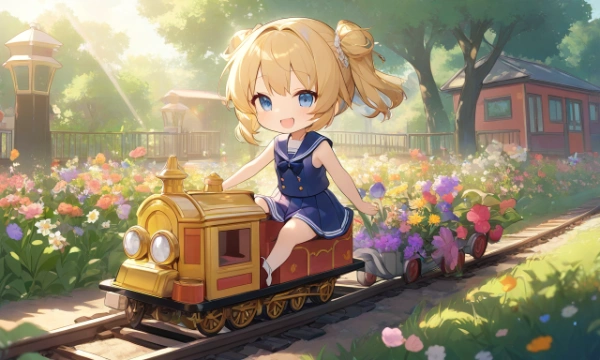 ミニ列車に満足な少女