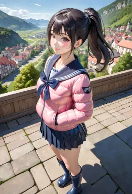 ピンクのセーラーダウン
