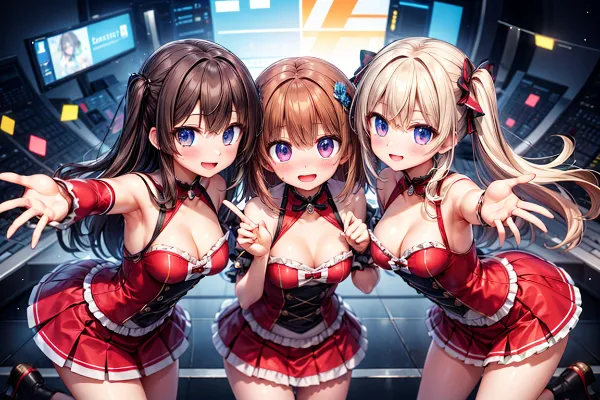 赤い衣装の三人の少女