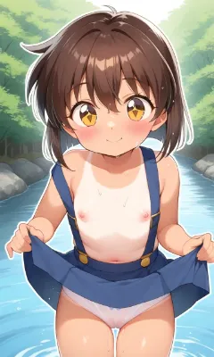 上半身裸で水遊び